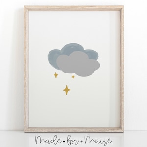 handprinted watercolour nursery print, raincloud print, raincloud wall art, cloud decor, girls bedroom, boys nursery, boho, minimalist art