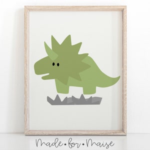 Triceratops boys nursery print, Boys green dinosaur print, dino Decor, Dino Print, kids bedroom, boys room  wall art, boys dino