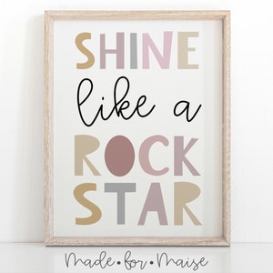 Shine Like a Rockstar Print: Pastel Pink Girls Playroom Wall Art