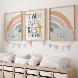 Impresión personalizada de arcoíris de hermanas gemelas: decoración de habitación compartida