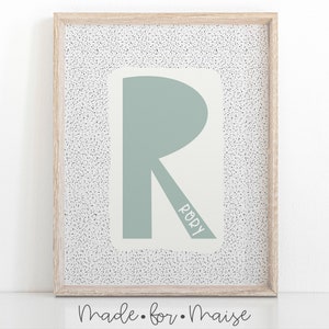 Inicial personalizada y impresión de nombre, color bohemio verde natural neutro, letra de molde, inicial, sala de juegos para niños, sala de juegos para niñas, decoración, letrero para niños