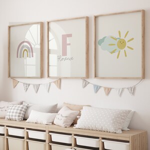 Conjunto de láminas personalizadas para guardería: arcoíris, sol y clima.