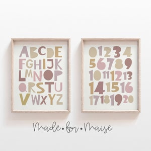 Blush Pink Alphabet and Numbers Print Set: Scandi Kids Wall Art