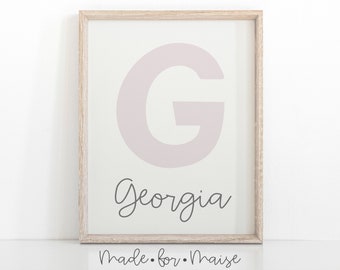 Initial print, initial poster, name print, name poster, girls pastel personalised wall art, bedroom nursery decor, dusky pink, newborn decor