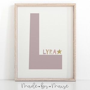 impressão de nome de menina personalizada rosa, impressão de letras, impressão inicial, rosa, roxo, pastel suave, minimalista, decoração de quarto, impressão de galeria moderna