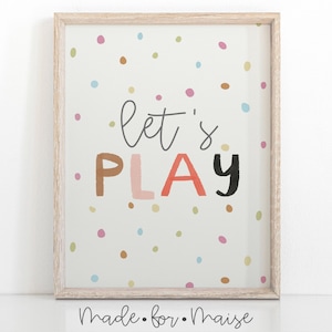 Let's Play Children's Nursery Print, Girls Nursery Print, Boys Typographic Kids Decor, Educational Poster, Print, Playroom Decor, Twin Room