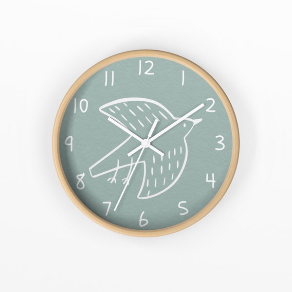 Nordic clock, wall clock, green clock for childrens bedroom, nursery clock, kids wall clock, boys bedroom, boys nursery, accessories, kids