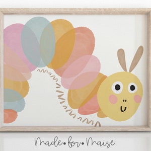 Raupe Kinderzimmer Kunstdruck, Regenbogen Kinderzimmer Poster, hungrige Raupe Dekor, Insekt, Aquarell, Wandbehang, Kinderposter