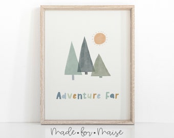Adventure Awaits Print, Adventure far Sign, Boys Boho Nursery Prints, Boys Nursery Print, Boys Bedroom Prints, Explore, Green and blue Decor