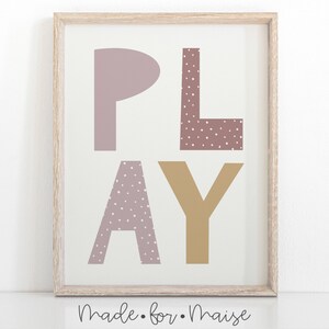 Play Girls Nursery Print, Blush Pink Baby Girl Bedroom Wall Art, Pastel Poster, Pastel Nursery Decor, Boys Wall Art, Kids Bedroom Print