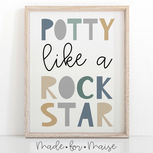 Potty Like a Rockstar Wall Art Prints For Kids Bathroom, Boys, Potty Like a Rock Star Print, Green and Blue, Wall Art Prints For Bathroom