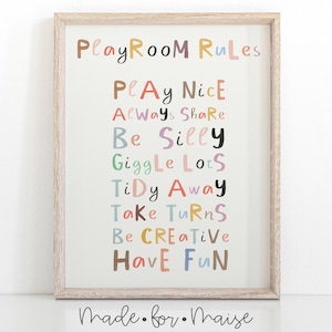 Playroom Rules Print: Colorful Kids Room Decor