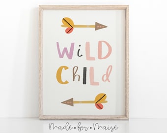 Wild Child Nursery Print, Nursery Decor, Pastel Print, Gender Neutral Decor, Nursery Print, Playroom print, Boy, Scandi nursery, Baby Gift