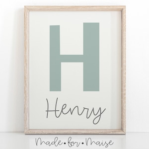 Cartel de nombre personalizado para niños, dormitorio verde menta, minimalista, decoración de dormitorio de niños, cartel de nombre de dormitorio doble, verde, azul, 8x10, A4, A3, sala de juegos