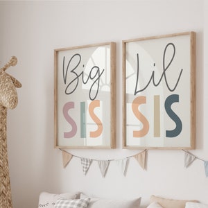Láminas de hermanas en tonos pastel: Arte de pared para habitación infantil