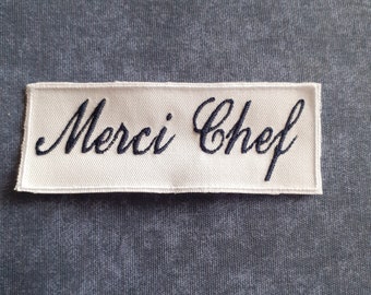 Patch Merci Chef brodé à coudre-customisé-vêtement chef-écusson merci chef-broderie merci chef-mercerie-couture