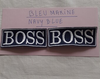 Patch BOSS BLEU MARINE brodé à coudre -customisé-vêtement-couture-Boss brodé