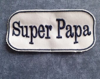 Patch Super Papa brodé à coudre - customisé-anniversaire papa-fête des pères-broderie papa