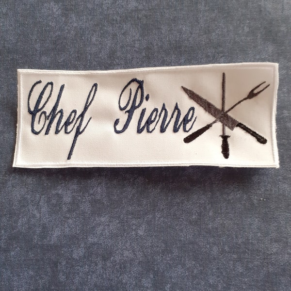 Patch Chef personnalisé brodé à coudre-prénom chef -customisé-vêtement restaurant-broderie prénom chef cuisinisier-écusson chef prénom