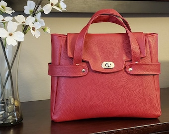Margo Satchel Handbag Purse Digital PDF Sewing Pattern in Faux Fabulous Leather, Shoulder Bag, Detachable Strap, Zipper Pocket, Tote