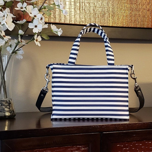 Phoebe Striped Satchel Handbag with Top Zipper and Removable Strap Digital PDF Sewing Pattern Purse Tote Easy to Sew Zipper Pocket