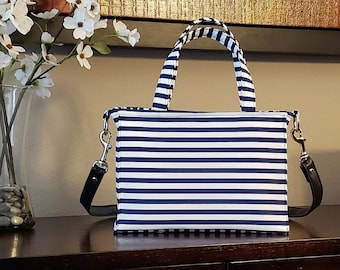 Phoebe Striped Satchel Handbag with Top Zipper and Removable Strap Digital PDF Sewing Pattern Purse Tote Easy to Sew Zipper Pocket
