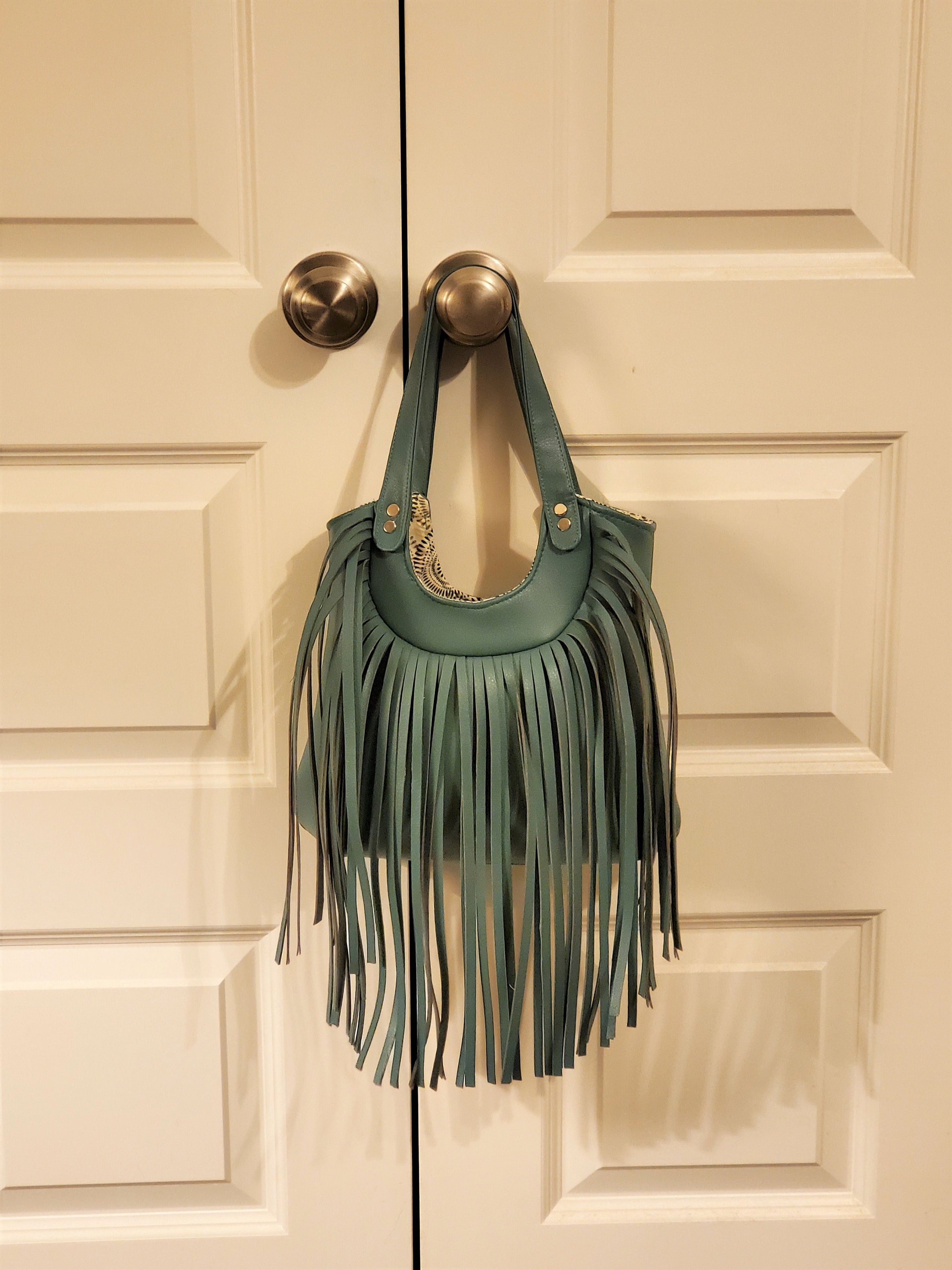 Sweet Perspective Faux Leather Fringe Purse in Khaki