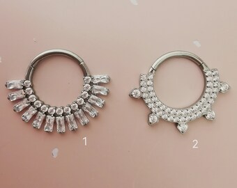 Piercing septum caracola daith - titanio plata - piercing de alta calidad - Anillo piercing clicker - circonitas AAA - titanio G23. Sÿfeï