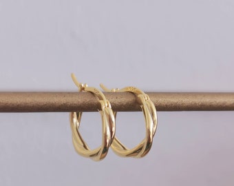 Petites Créoles GAÏA tressées torsadées - anneaux en or 18k boucles d'oreille argent sterling 925 trendy plaqué or galvanisation