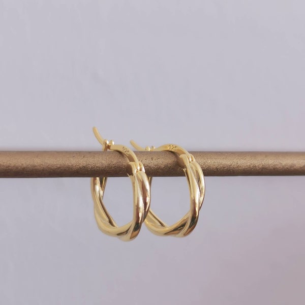 Petites Créoles GAÏA tressées torsadées - anneaux en or 18k boucles d'oreille argent sterling 925 trendy plaqué or galvanisation