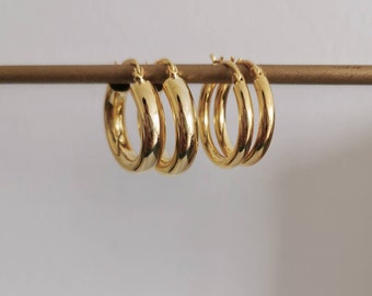 Petites Créoles Argent sterling 925 gros anneau lisse 2cm - boucles d'oreille Plaqué 14k - or vermeil bijou d'oreille minimaliste - NARCISSE