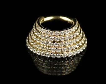 Nÿx luxe piercing. septum daith conch clickerring - titanium G23 titanium goud - hypoallergeen nikkelvrij - AAA Swarovski zirkonia zetting