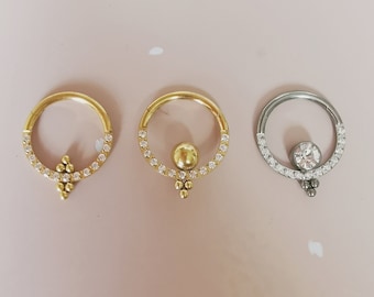Azümï septum piercing - gold septum ring gold septum daith conch clicker - zircons - G23 titanium - eternal metal - hypoallergenic