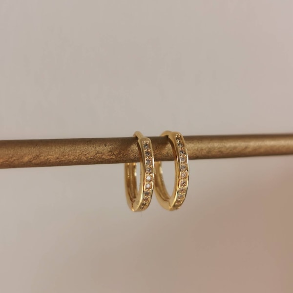 Rings set with zirconia mini hoop earrings 925 sterling silver hallmark 14k gold plated Nephtÿs birthday gift girl woman