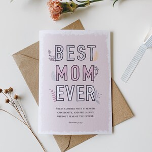 Muttertagskarte, beste MOM JEDER, christliche Karte, religiöse Karte, Bibel-Vers, Glaubenskarte, Schrift-Karte, Aquarell und Blume Doodles