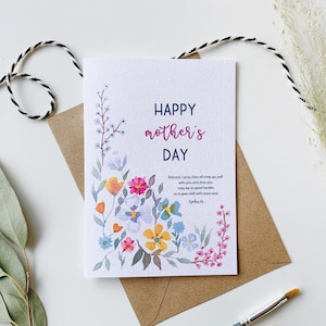 Muttertagskarte | Christian, religiöse Karte, Bibel-Vers, Glaubenskarte, Schrift-Karte, Aquarell Blumen für Muttertag | katholisch