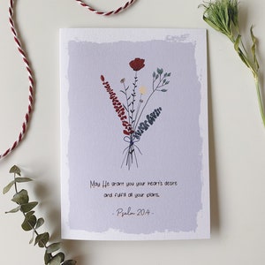 Cartolina di amicizia cristiana, Carta Religiosa, Versetto della Bibbia, carta fede, Carta delle Scritture, Carta di compleanno, fiori disegnati a mano di fiori di papavero