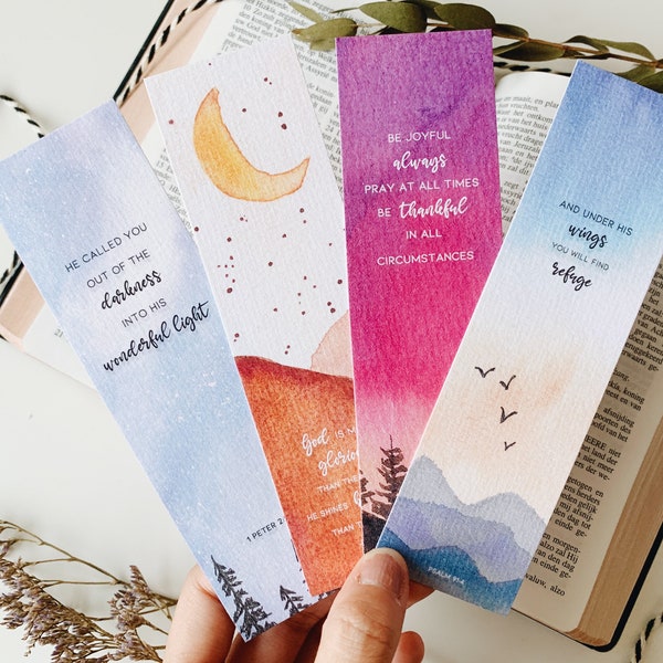 Handmade Watercolor nature art bookmarks | 4 Bible verse bookmarks | watercolour galaxy | Mixed bookmarks | Gift for Friends