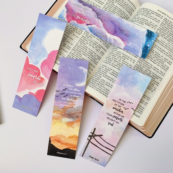 Handmade Watercolor abstract art bookmarks | 4 Bible verse bookmarks | watercolour botanic | Mixed bookmarks | Gift for Friends catholic