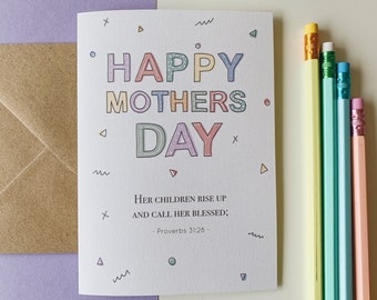 Mother's day card, Happy Mothers day, Christian card, Religious Card, bible verse, faith card, Scripture card, old skool style Pastel colors