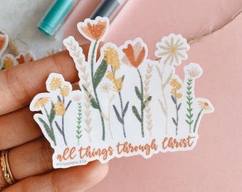 Glaube Schrift Blumen Sticker | Bibelvers Sticker | Blumenpflanze Christlich Katholische | Alles durch Christus Philipper 4:13