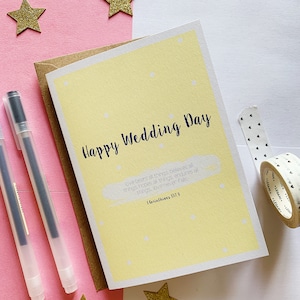 Glückliche Hochzeit Tag Karte, christliche Liebeskarte, religiöse Karte, Karte mit Bibel-Vers, Glaubenskarte, Schrift, Hochzeit Geschenkkarte