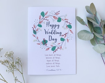 Wedding gift card, Happy Wedding day, Flowerframe card, Christian card, Religious Card, Faith card, Scripture for a wedding