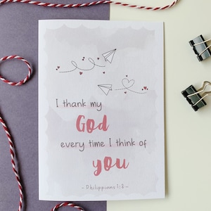 Cartão cristão para aniversário do dia dos namorados, aviões de papel, Escrituras | Agradeço ao meu Deus toda vez que penso em você - Filipenses 1:3