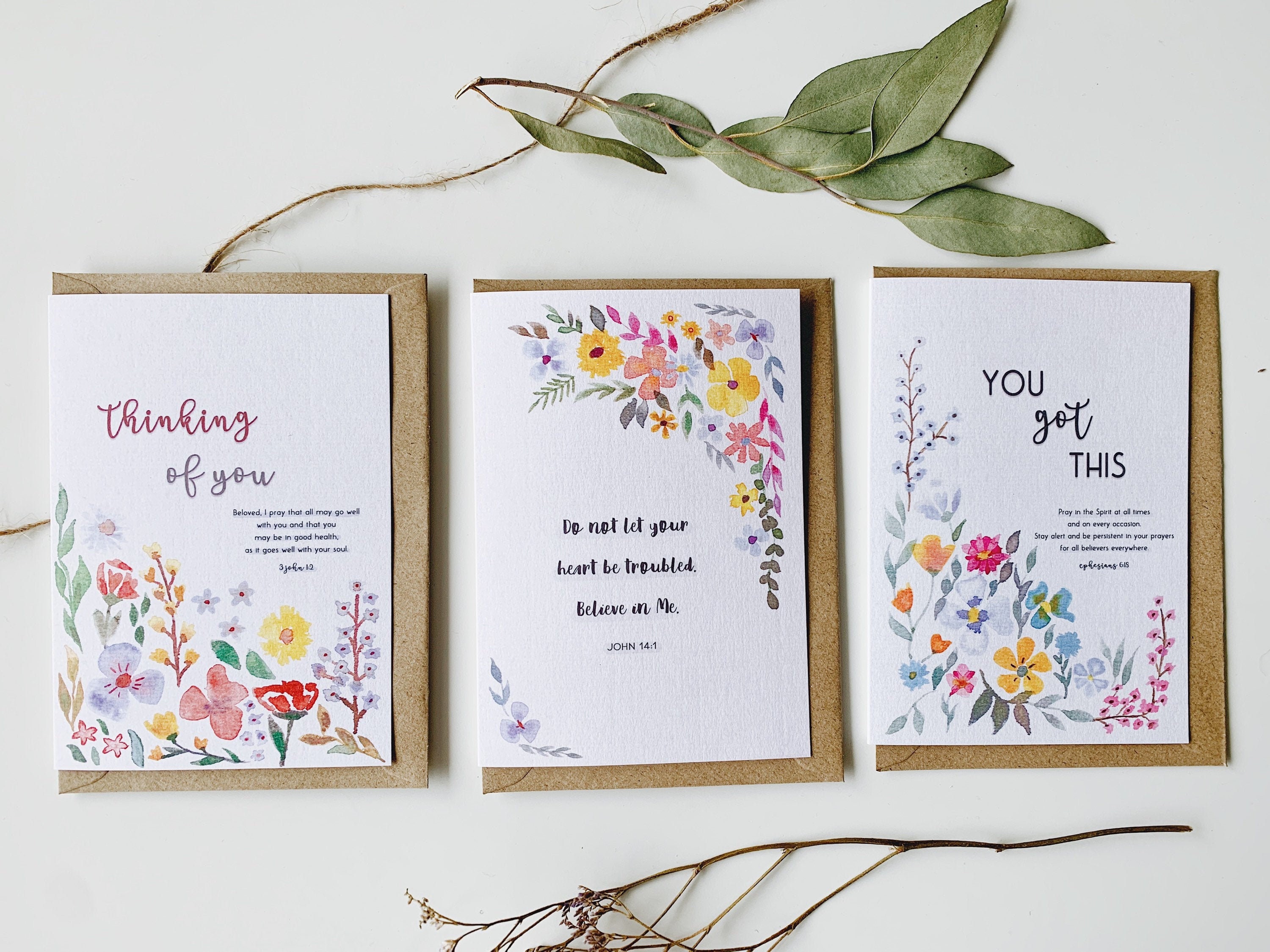 Bible Verse Encouragement Card Set | Flower Watercolor Art, Scripture ...