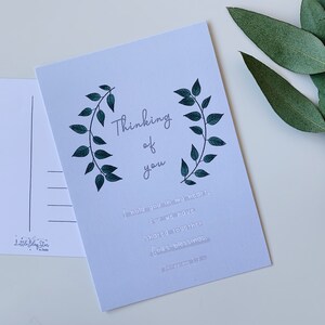 Pensando a voi cartolina, Carta religiosa, versetto della Bibbia, carta di fede, carta scritturale, foglie disegnate a mano cornice / foglia cornice versetto bibbia