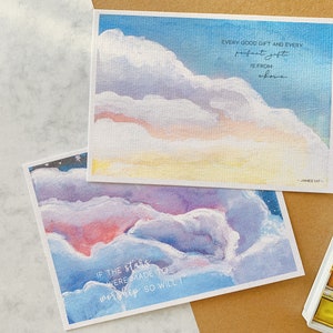 Cartão postal em aquarela de galáxia com versículo bíblico, cartão de fé religiosa, cartão de escritura, arte desenhada à mão | Nuvens de algodão Space Stars Moon