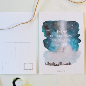 De Aquarel van de melkweg met het vers van de Bijbel, Godsdienstige geloofs Christelijke kaart, Schriftkaart, hand getrokken kunst | Space Stars Maan natuur Katholiek