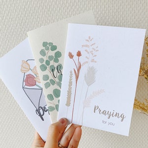 Fe orando para usted conjunto de cartas / arte de la acuarela, tarjetas de las Escrituras / 3 paquete de tarjetas / agradecido por usted / Tulipes eucalipto flores secas trigo