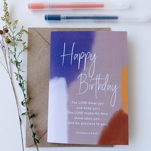 B Grado / Tessizione di compleanno amicizia cristiana, Carta religiosa, versetto della Bibbia, carta di fede, carta delle Scritture, Numeri 6:24,25 / Forme astratte